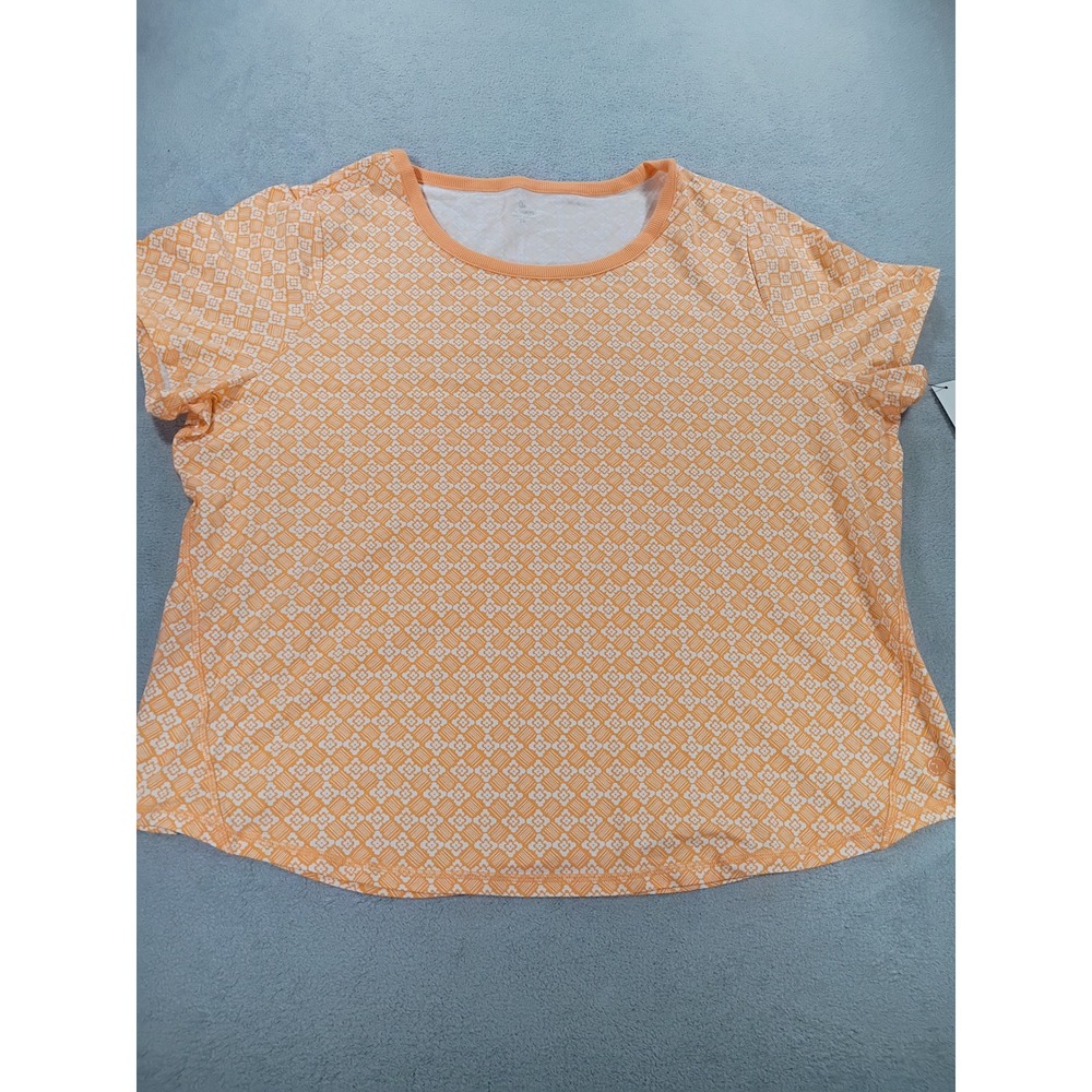 Talbots Women T by Talbots Orange Floral Tee 3X Short Sleeve Geometric